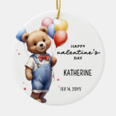 可愛いパーソナライズされたバレンタインデー水彩熊 セラミックオーナメント (正面)