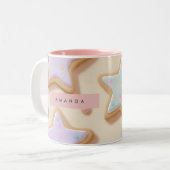 可愛いパーソナライズされたパステルスターCookieパターン ツートーンマグカップ (正面左)