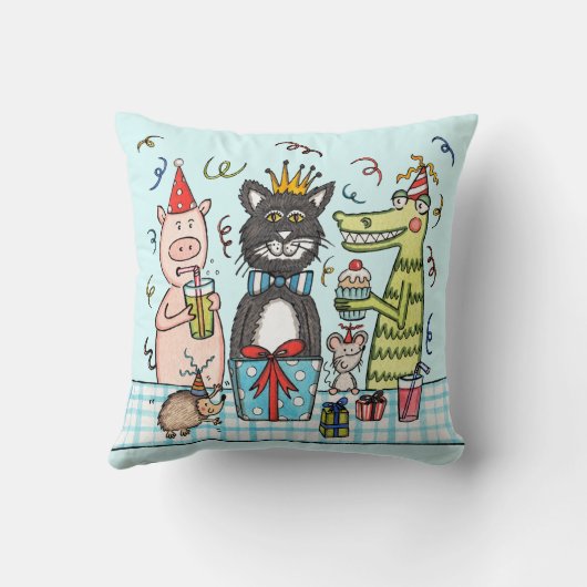 可愛いパーソナライズされたパーティー動物広場クッション クッション (裏面)
