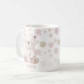 可愛いパーソナライズされたピンクの冬のクマのクリスマス コーヒーマグカップ (正面左)