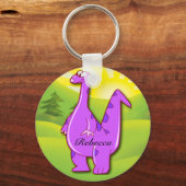 可愛いパーソナライズされたピンクの恐竜の漫画 キーホルダー (正面)