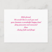 可愛いパーソナライズされたピンクハートフォトコラージュ ポストカード (裏面)