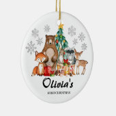 可愛いパーソナライズされたファーストのクリスマス動物 セラミックオーナメント (右)
