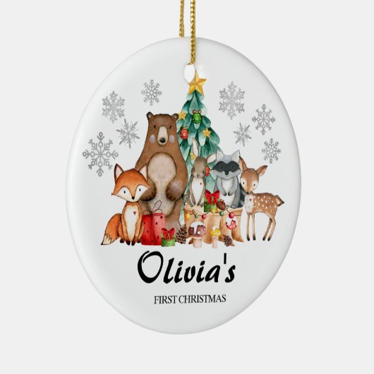 可愛いパーソナライズされたファーストのクリスマス動物 セラミックオーナメント (右)
