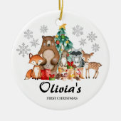 可愛いパーソナライズされたファーストのクリスマス動物 セラミックオーナメント (正面)