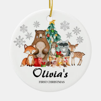 可愛いパーソナライズされたファーストのクリスマス動物 セラミックオーナメント
