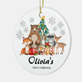 可愛いパーソナライズされたファーストのクリスマス動物 セラミックオーナメント (左)