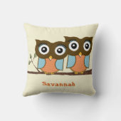 可愛いパーソナライズされたフクロウ青オレンジトレンディー柄 クッション (裏面)