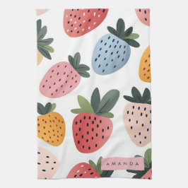 可愛いパーソナライズされたフルーツいちご柄 キッチンタオル