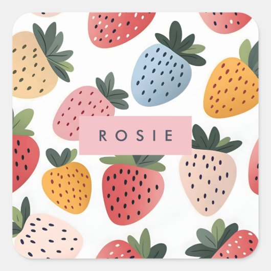 可愛いパーソナライズされたフルーツいちご柄 スクエアシール (正面)