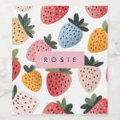 可愛いパーソナライズされたフルーツいちご柄 ワインラベル (シングルラベル)