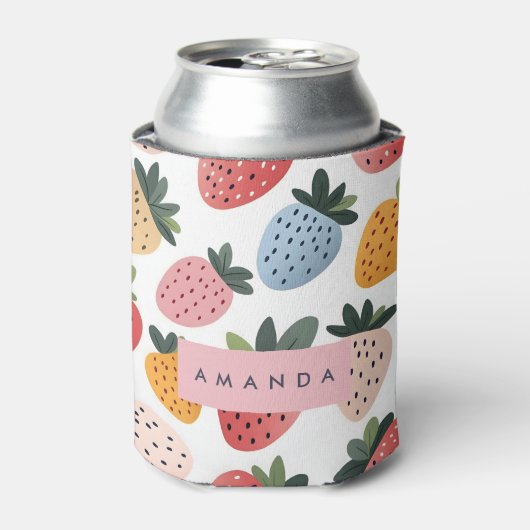 可愛いパーソナライズされたフルーツいちご柄 缶クーラー (缶正面)