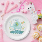 可愛いパーソナライズされたブルーエレファントベビージャーシャワー ペーパープレート (パーティー)