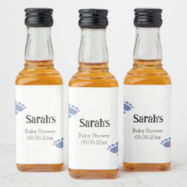 可愛いパーソナライズされたブルーフットプリント赤ちゃんシャワーミニ リキュールボトルラベル