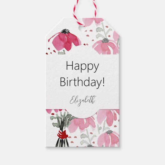 可愛いパーソナライズされたボホピンクウォーターフローラ ギフトタグ (正面)