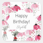 可愛いパーソナライズされたボホピンクウォーターフローラ スクエアシール (正面)