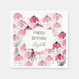 可愛いパーソナライズされたボホピンクウォーターフローラ スタンダードカクテルナプキン