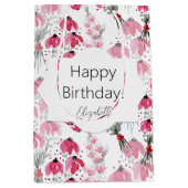 可愛いパーソナライズされたボホピンクウォーターフローラ ミディアムペーパーバッグ (正面)