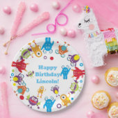 可愛いパーソナライズされたモンスターバースデーパーティープレート ペーパープレート (パーティー)