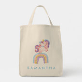 可愛いパーソナライズされたユニコーンのレインボーブルートートバッグ トートバッグ (裏面)