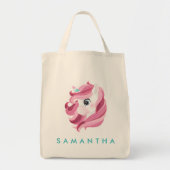 可愛いパーソナライズされたユニコーンのレインボーブルートートバッグ トートバッグ (正面)
