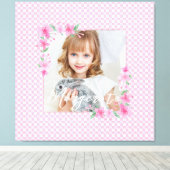可愛いパーソナライズされたワンフォトピンク キャンバスプリント (インサイチュ (ウッドフロア))