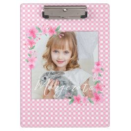 可愛いパーソナライズされたワンフォトピンク クリップボード