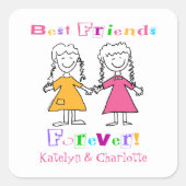 可愛いパーソナライズされた女最高のの友達 スクエアシール (正面)