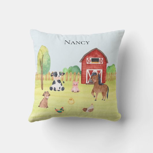 可愛いパーソナライズされた子供が動物を育てる クッション (裏面)