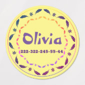 可愛いパーソナライズされた子供のおもしろい黄色のラウンドo ラベル (デザイン2)