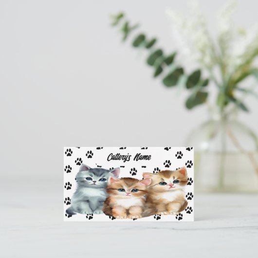 可愛いパーソナライズされた子猫の名刺 名刺 (スタンド正面)