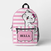可愛いパーソナライズされた子猫ピンクストリップバックパック プリントバックパック (正面)