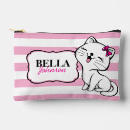 可愛いパーソナライズされた子猫ピンク剥ぎ アクセサリーポーチ