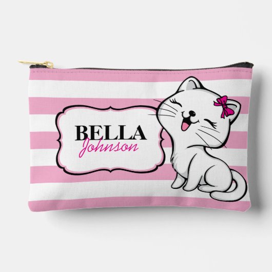 可愛いパーソナライズされた子猫ピンク剥ぎ アクセサリーポーチ (正面)