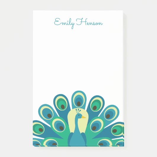 可愛いパーソナライズされた孔雀の後メモ帳 ポストイット (正面)