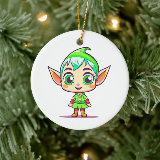 可愛いパーソナライズされた小妖精や小人クリスマス セラミックオーナメント (ツリー)