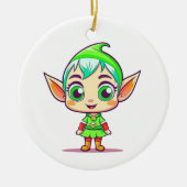可愛いパーソナライズされた小妖精や小人クリスマス セラミックオーナメント (正面)
