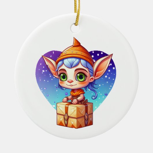 可愛いパーソナライズされた小妖精や小人クリスマス セラミックオーナメント (正面)