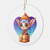 可愛いパーソナライズされた小妖精や小人クリスマス セラミックオーナメント (左)