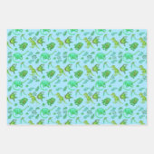 可愛いパーソナライズされた恐竜のギフトラップ3色 ラッピングペーパーシート (正面2)