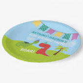 可愛いパーソナライズされた恐竜をテーマにしたパーティー ペーパープレート (アングル)