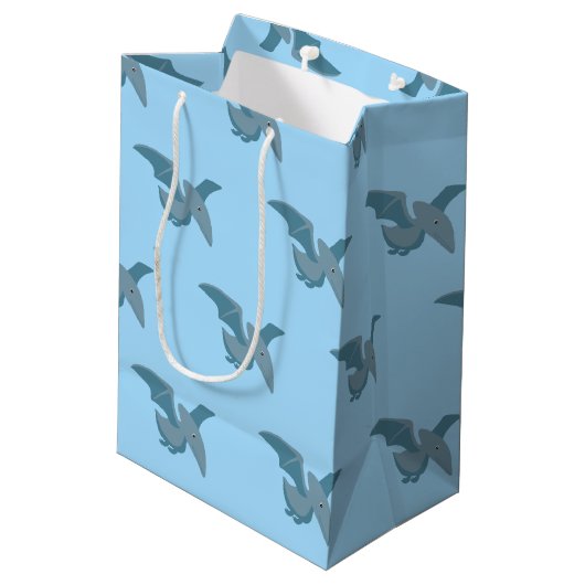 可愛いパーソナライズされた恐竜をテーマにしたパーティー ミディアムペーパーバッグ (裏面アングル)