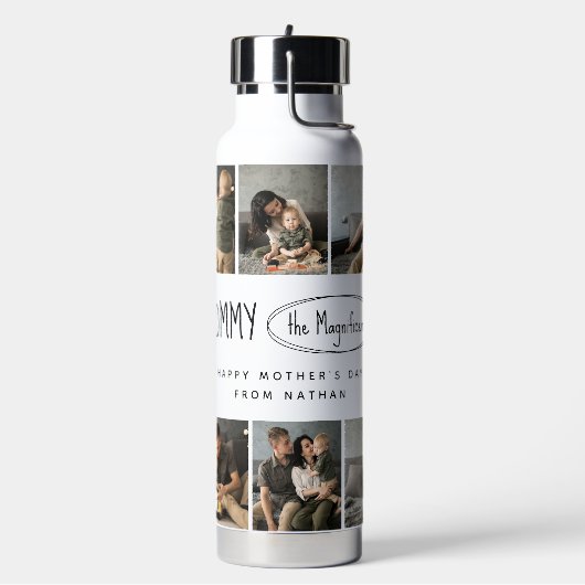 可愛いパーソナライズされた母の日の家族写真 ウォーターボトル (左面)