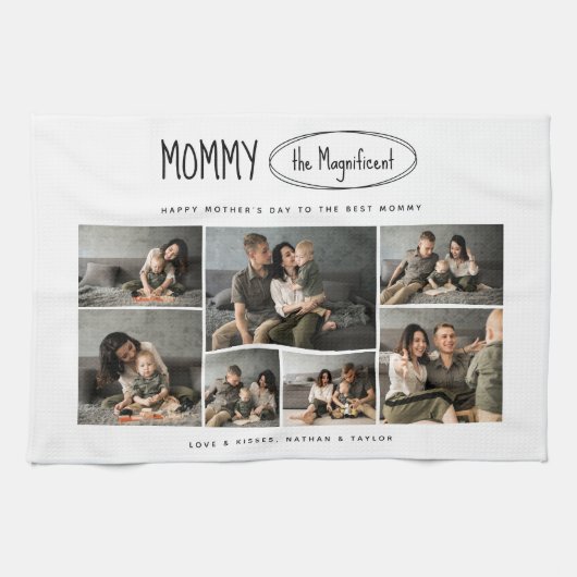 可愛いパーソナライズされた母の日の家族写真 キッチンタオル (横)