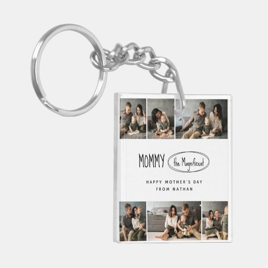 可愛いパーソナライズされた母の日の家族写真 キーホルダー (正面左)