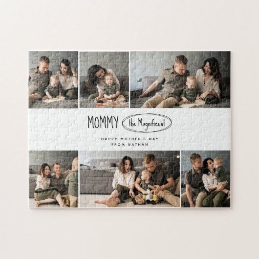 可愛いパーソナライズされた母の日の家族写真 ジグソーパズル (横)