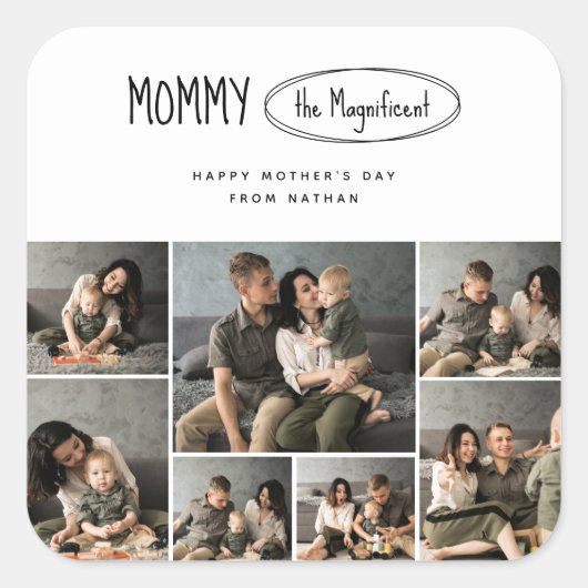 可愛いパーソナライズされた母の日の家族写真 スクエアシール (正面)
