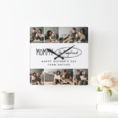 可愛いパーソナライズされた母の日の家族写真 スクエア壁時計 (ホーム)