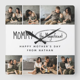 可愛いパーソナライズされた母の日の家族写真 スクエア壁時計