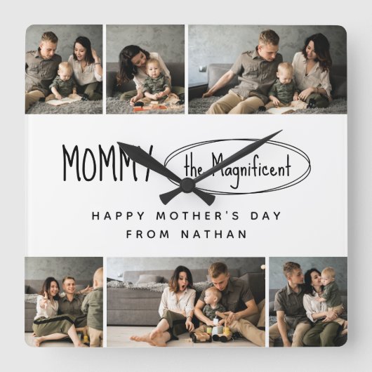 可愛いパーソナライズされた母の日の家族写真 スクエア壁時計 (正面)